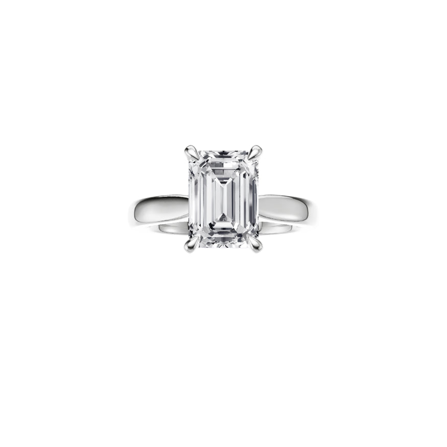 18ct EF VS laboratory grown diamond plain ring with a emerald cut diamond in a classic claw setting