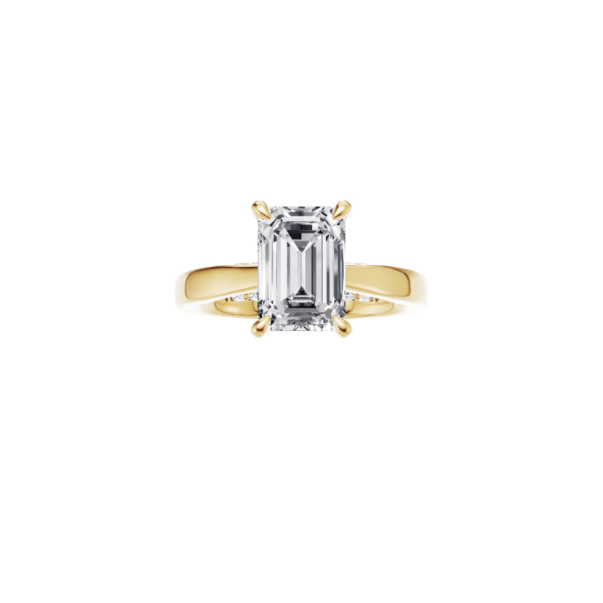 18ct EF VS laboratory grown diamond diamond accent ring with a emerald cut diamond in a classic claw setting