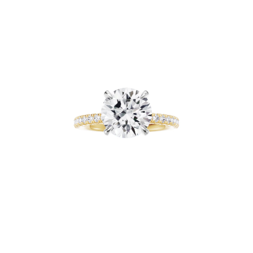 18ct EF VS laboratory grown diamond french pave ring with a round brilliant diamond in a classic claw setting