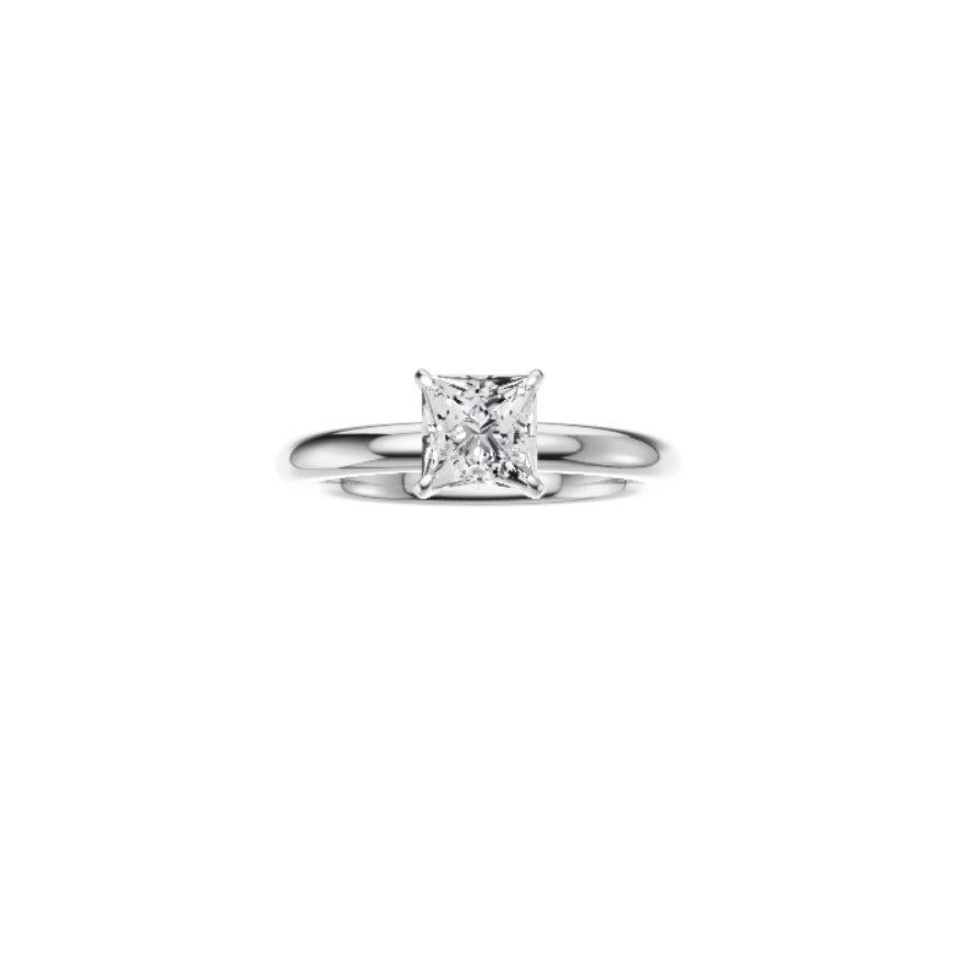 18ct EF VS laboratory grown diamond classic d ring with a  princess  diamond in a classic claw setting