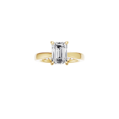 18ct EF VS laboratory grown diamond diamond accent ring with a emerald cut diamond in a classic claw setting