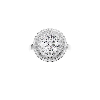 18ct EF VS laboratory grown diamond diamond accent ring with a round brilliant diamond in a double halo setting