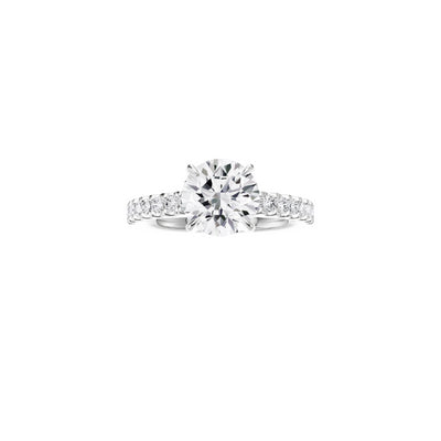 18ct EF VS laboratory grown diamond split claw setting ring with a round brilliant diamond in a hidden halo setting