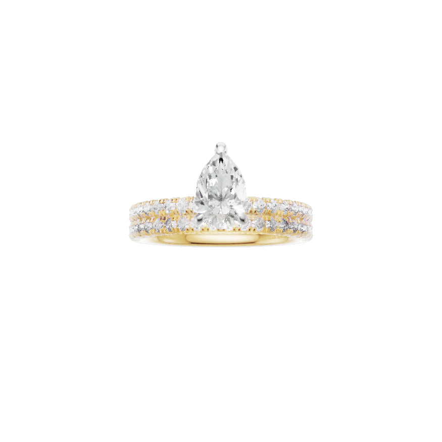 18ct EF VS laboratory grown diamond french pave ring with a pear cut diamond in a classic claw setting