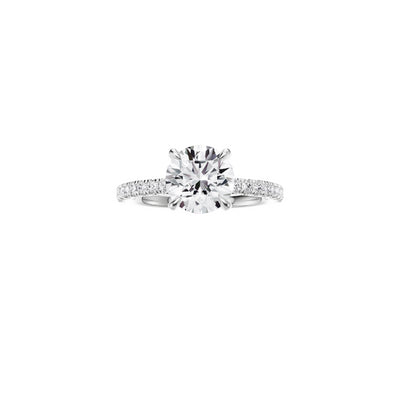 Platinum EF VS laboratory grown diamond french pave ring with a round brilliant diamond in a classic claw setting