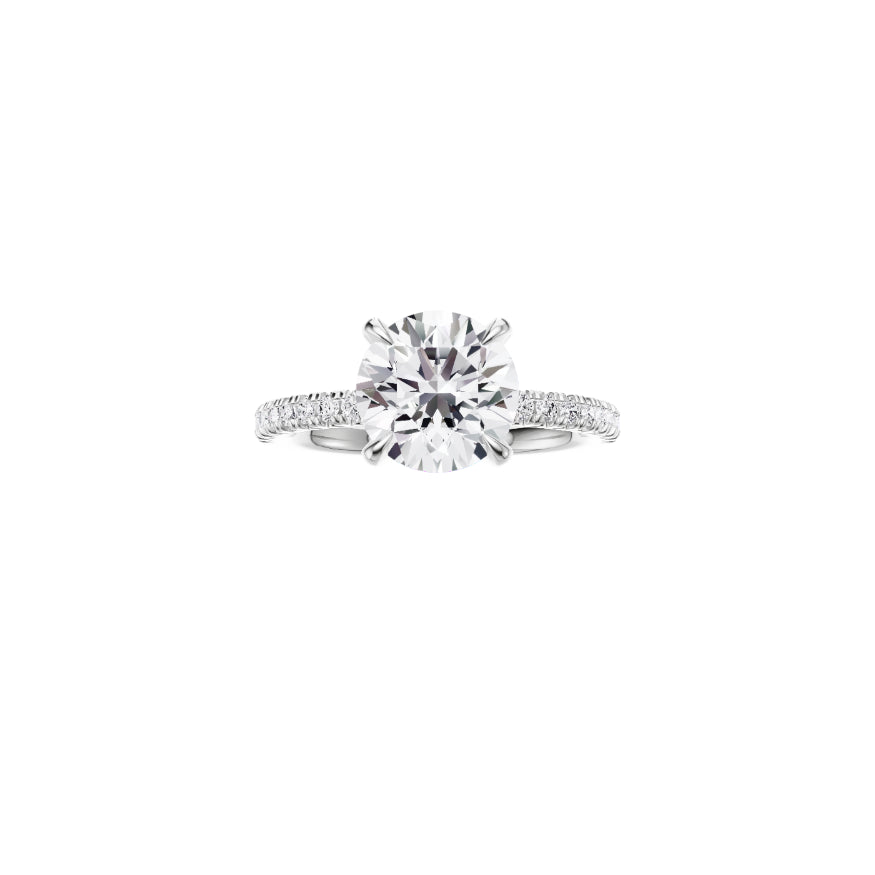 18ct EF VS laboratory grown diamond french pave ring with a round brilliant diamond in a classic claw setting