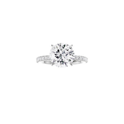 18ct EF VS laboratory grown diamond french pave ring with a round brilliant diamond in a hidden halo setting